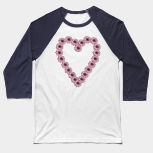 Line Drawing Pink Daisy Gerbera Valentines Day Heart Baseball T-Shirt